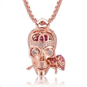 Karseer Skull & Rose 24” Pendant Necklace w/ Rhinestones & Hidden Brain NWT